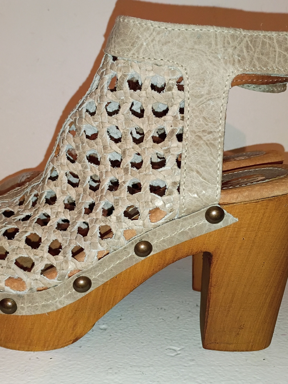 Beige Woven Platform Clog Sandals - Women's